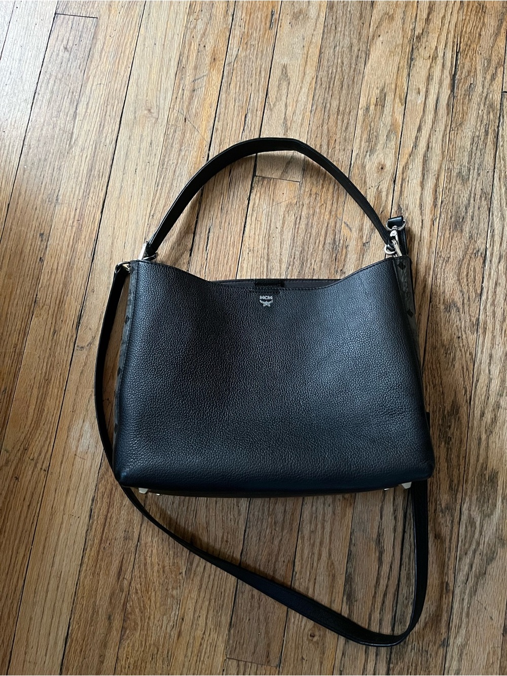 MCM Black Pebbled Leather Shoulder Hobo with Detachable Strap